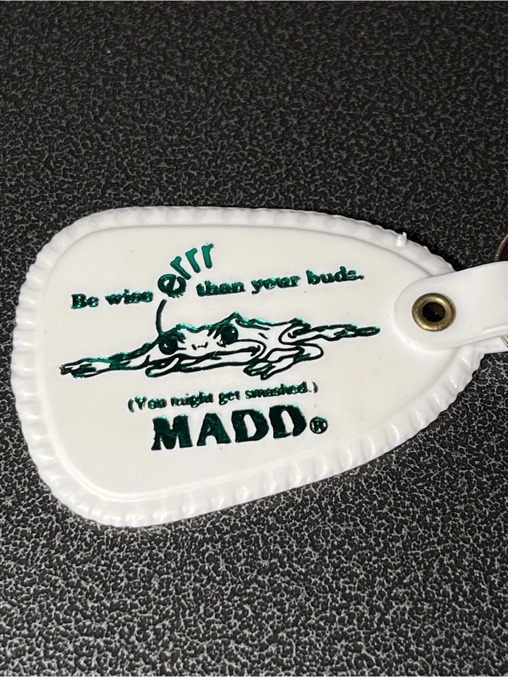 MADD White Vinyl Keychain with Green Logo
